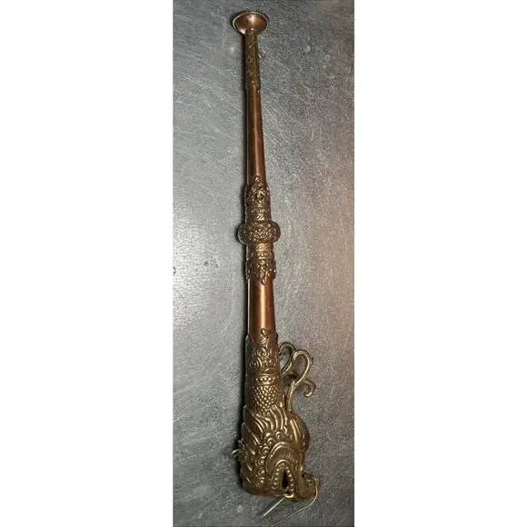 Vintage Tibetan Buddhist Ritual Ceremonial Copper & Brass Dragon Head Horn 19”